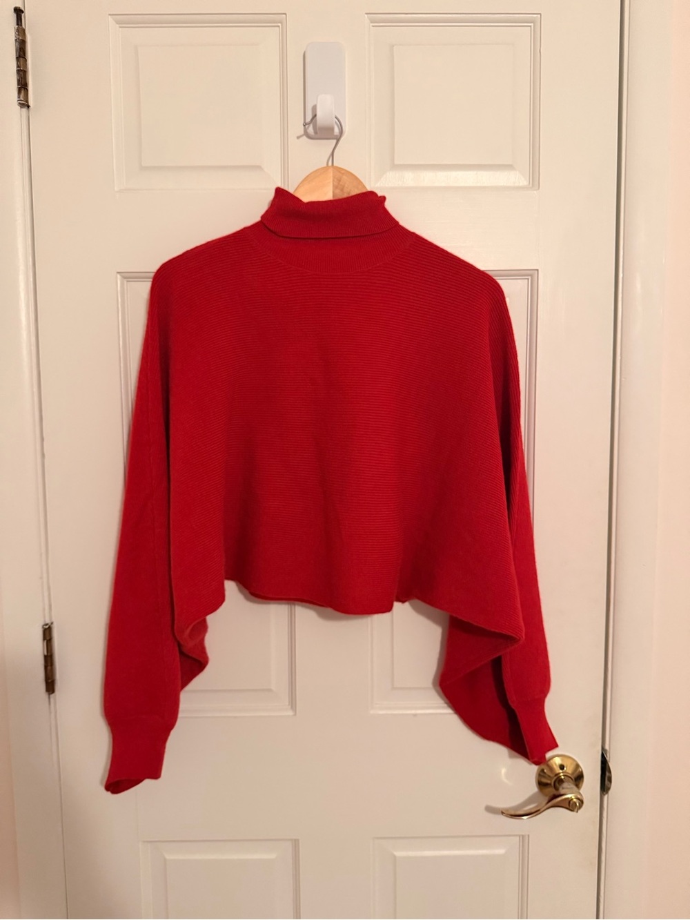 Zara Red Ribbed Cropped Turtleneck Sweater